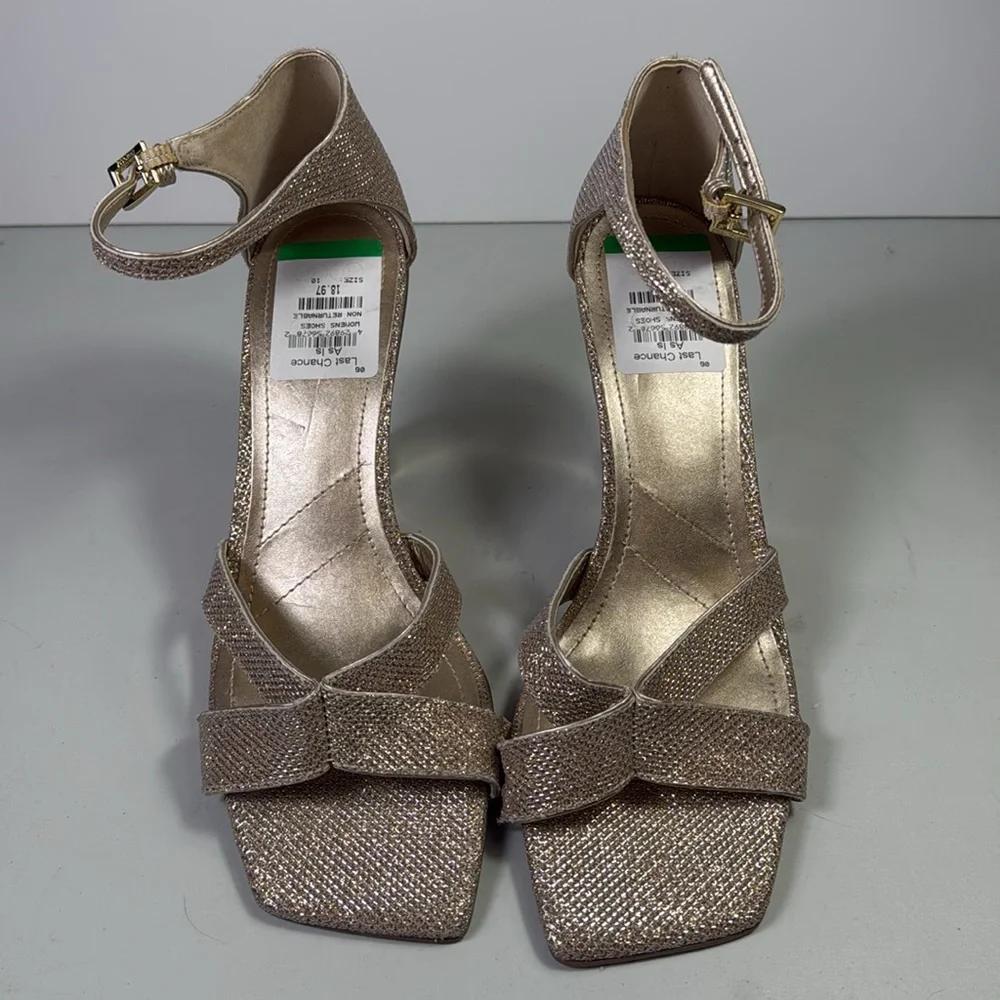 NWOB Franco Sarto Rania2 Stiletto Heels Gold Shimmer Cut Out Women Size 10 Shoes